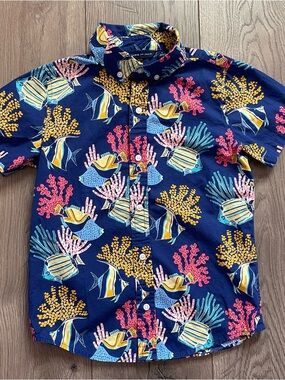 Janie and Jack Coral Fish Boys Size 8 Fleet Blue Poplin Shirt